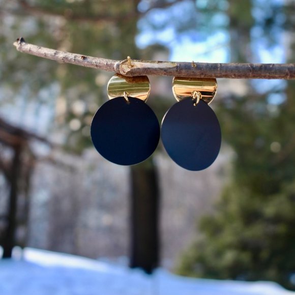 Geometric Layered Round Disk Drop Dangle Earrings - Picture 5 of 9
